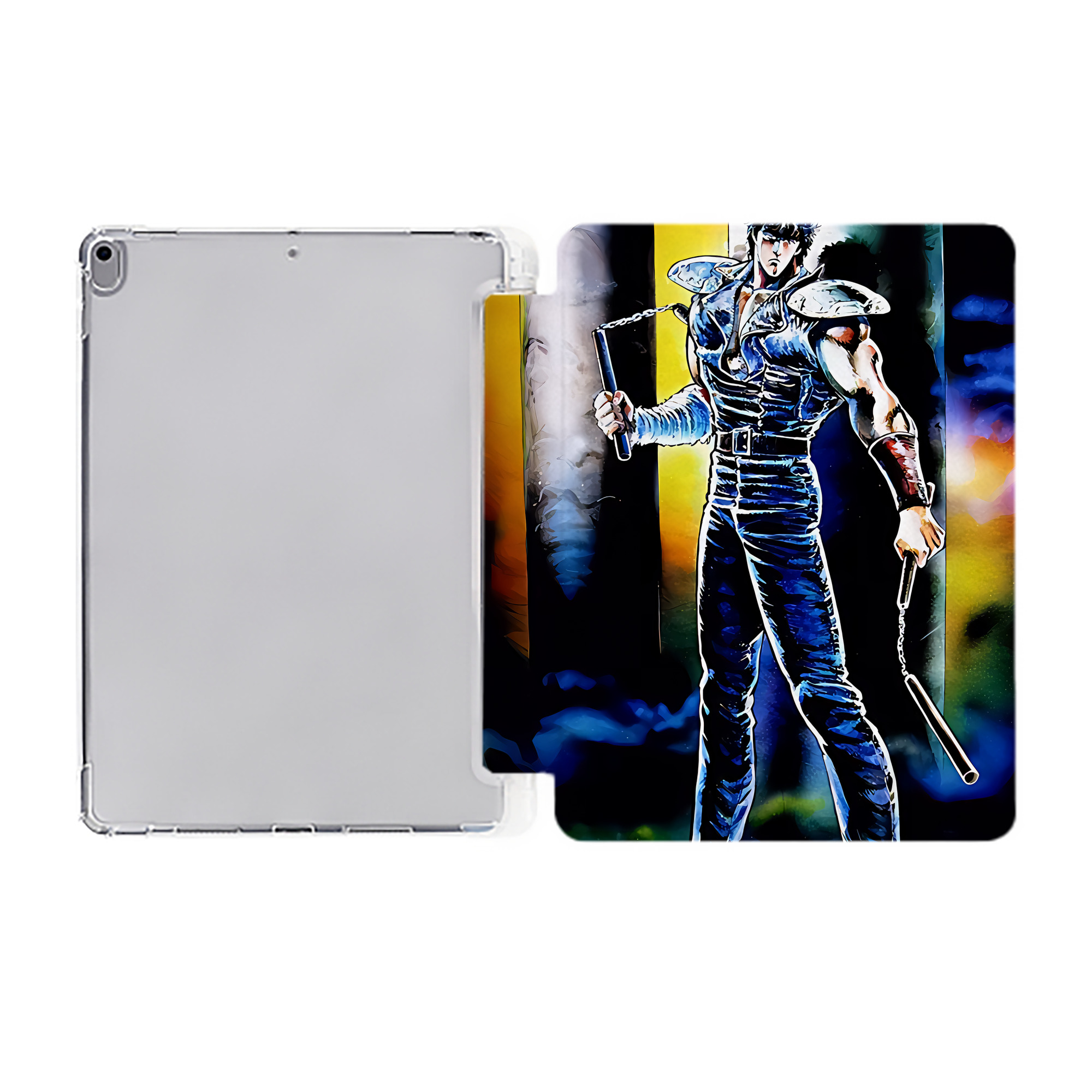 （画像用） 北斗の拳 Fist of the North Star IPad ケース ペン収納付き 三つ折りスタンド PUレザー×シリコン 対応機種9.5/10.5/10.9インチ